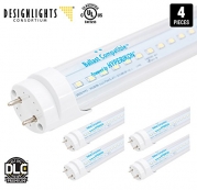 Hyperikon T8 T10 T12 LED Light Tube, 4FT, Dual-End Powered, Easy Ballast Removal Installation, 18W (48W equivalent), 2310 Lumens, 5000K (Crystal White Glow), Clear Cover, DLC & UL - (Pack of 4)