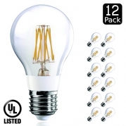 Luxrite LR21238 (12-Pack) 7-Watt LED Filament A19 Light Bulb, 75W Incandescent Light Bulb Replacement, Warm White, 2700K, 700 Lumens, 290° Flood Beam, 80 CRI, 10,000 Hour Life, E26 Base, UL-Listed