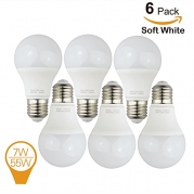 (6 Pack) Homelek 7W LED Light Bulbs, Equivalent to 55W, E27 Base, A19 Bulb, 600 Lumen, 4000 Kelvin, Soft White