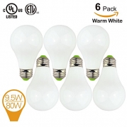 (6 Pack) Homelek 9.5W Frosted LED Light Bulbs, Equivalent to 80W, E26 Base, A21 Bulb, 1000 Lumen, Warm White 3000 Kelvin ideal for Living Rooms, Bedrooms and Recreation Rooms