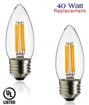Luxrite LR21207 (2-Pack) LED Filament Medium Base Torpedo Tip Chandelier Light Bulb, 4-Watt Equivalent To 40w Incandescent Chandelier Bulb, Warm White 350 Lumens 2700K, 260° Beam spread degree, 15,000 Hour Life, E26 Medium Base UL-Listed