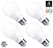 Hyperikon LED A19 Dimmable Bulb, 9W (60W Equivalent), 4000K (Daylight Glow), CRI90+, 800 Lumens, Medium Screw Base (E26), 340° Omnidirectional, UL - (Pack of 4)