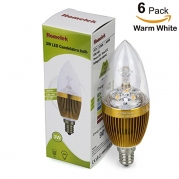 (6 Pack) Homelek LED Candelabra / Chandelier Bulbs, 3W Equivalent to 25W, E12 Base, Bullet Bulb, Warm White Light 3000 Kelvin, for Home, Restaurants, Hotels
