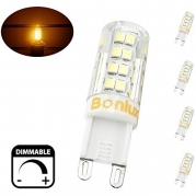 Bonlux Dimmable G9 LED Light Bulb 4 Watts 120V Warm White T4 G9 Bi-pin LED 40W Halogen Replacement Bulb for Under-cabinet Ceiling Fan Puck Lights Desk Lamp Lighting (Pack-4)
