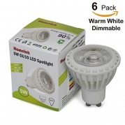 (6 Pack) Homelek 5W LED Recessed Light Bulbs, Equivalent to 50W, MR 16 Shape, Bi-Pin Base GU 10, Aluminum Reflector, 350 Lumens, 38° Beam Angle, Warm White 2700K