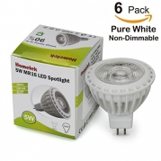 (6 Pack) Homelek 5W LED Recessed Light Bulbs, Equivalent to 50W, MR16 Shape, Bi-Pin Base GU 5.3, Aluminum Reflector, 350 Lumens, 38° Beam Angle, Daylight 5500K