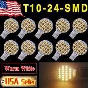Ialwiyo 10 X Warm White T10 Wedge RV Landscaping 24-SMD LED Light bulbs W5W 921 168 194