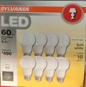 Sylvania 0046185 8.5-Watt (60W Equivalent) A19 Medium Base Non-Dimmable LED Light, Soft White, 8-Pack