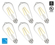Hyperikon ST64 LED Vintage Filament Bulb, 5W (40W Equivalent), 520 lumen, 3000K (Soft White Glow), 340° Omnidirectional, Medium Base (E26), IC Driver, CRI 80+, 120v, Dimmable, UL-Listed - (Pack of 6)