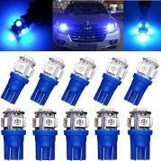 Kecko(TM) 10 PCS Automotive Accessories Car T10 Ultra Blue Light 5050 5smd Wedge Led Bulbs W5W 194 168 2825 158 192(Pack of 10)
