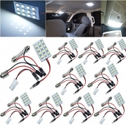 Kecko® 10X 12 SMD 5050 LED Car Interior Light Panel Lamp 12v 2W + T10 Ba9s Dome Festoon Adapter