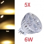 5X Dimmable MR16 LED 6W Warm White LED Light Spot Bulb AC 12-24V